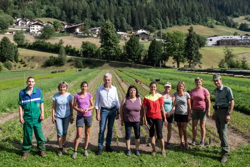 Im Rahmen der Arge-Alp-Baumpflanzaktion hat LR Schuler (4.v.l.) den Forstgarten Ulten besichtigt. (Foto: LPA/Ivo Corrà)