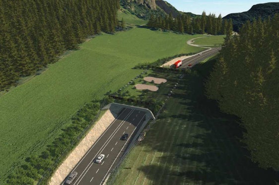 Südtirols erste Wildtierbrücke entsteht am Kniepass in St. Lorenzen. Der künstliche Übergang ermöglicht Tieren sichere Straßenquerungen und sorgt auch für die Verkehrsteilnehmer für mehr Sicherheit. (Rendering: Landesabteilung Tiefbau)