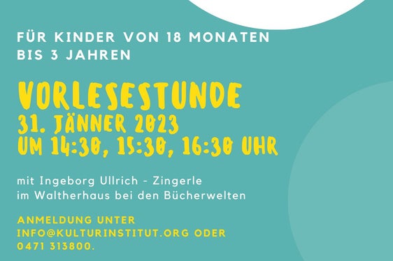 Im Rahmen der Bücherwelten 2023 findet am 31. Jänner einer Vorlesestunde und am 2. Februar der Vortrag Vorlesen ist doch was für Babys von Sven Nickel für interessierte Eltern statt.