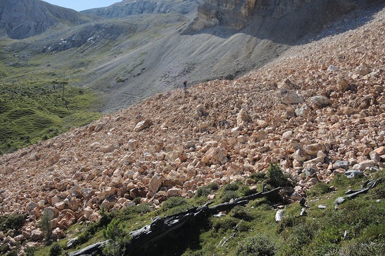 Gli effetti di un evento franoso sulla Croda Rossa. (Foto: ASP/Ufficio geologia)