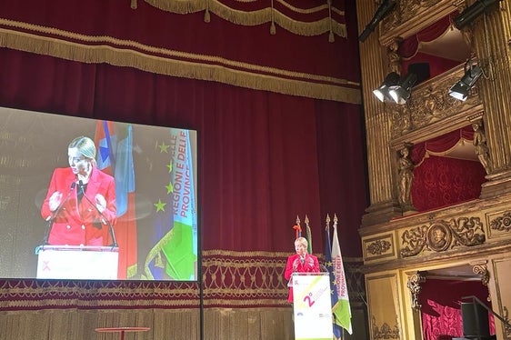 L'intervento della presidente del Consiglio dei ministri Giorgia Meloni al Teatro Carignano. (Foto: ASP)