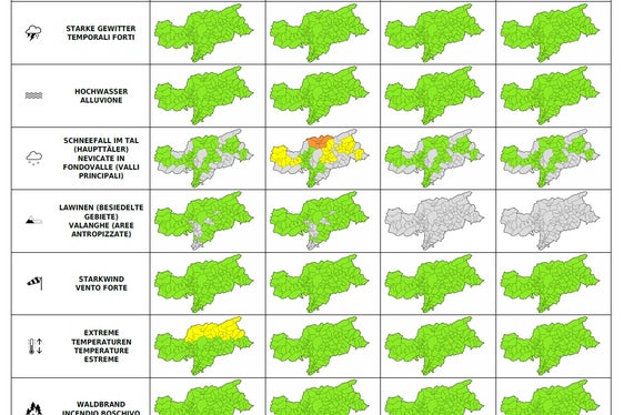 Questa sera in Bassa Atesina sono previste precipitazioni che di notte interesseranno la gran parte del territorio altoatesino. (Fonte: Bollettino d'allerta emesso dal Centro funzionale provinciale dell'Agenzia per la Protezione civile)