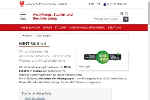 Für naturwissenschaftliche und technische Wissens- und Wirtschaftsbereiche sensibilisieren: Auf einer neuen Homepage werden Informationen zu den MINT-Bereichen gesammelt. (Screenshot: LPA)