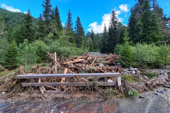 In der Gemeinde St. Martin in Thurn sind mehrere Seitenbäche der Lasanke über die Ufer getreten, darunter der Kompatschbach, im Bild bei seiner Mündung in die Lasanke. (Foto: LPA/Landesamt für Wildbach- und Lawinenverbauung Ost)