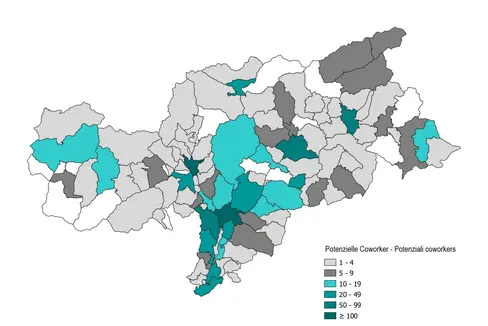 La distribuzione dei lavoratori del settore pubblico in Alto Adige interessati al coworking (Foto: ASP/Ufficio Organizzazione)