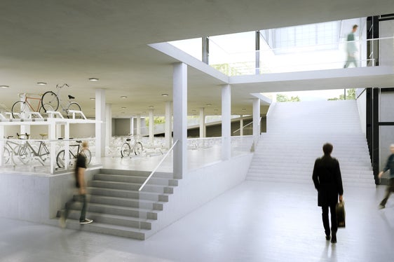 Il nuovo Centro mobilità di Merano disporrà di circa 1.000 posti bici coperti con accesso diretto alle banchine dei treni e degli autobus. (Rendering: Dipartimento Infrastrutture e Mobilità)