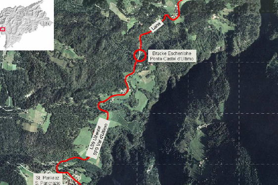 Sobald es das Wetter im Frühjahr zulässt, sollen die Arbeiten an der Brücke für die wichtige Straßenverbindung ins Ultental starten. (Foto: LPA/Landesabteilung Tiefbau)