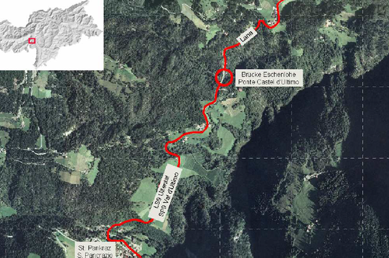 Sobald es das Wetter im Frühjahr zulässt, sollen die Arbeiten an der Brücke für die wichtige Straßenverbindung ins Ultental starten. (Foto: LPA/Landesabteilung Tiefbau)