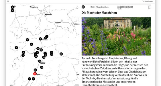 Landkarte auf der Museumsjahr-Website: Hier findet man alle Standorte in Tirol, Südtirol und im Trentino samt Projektbeschreibung und Termine. (Foto: Euregio)