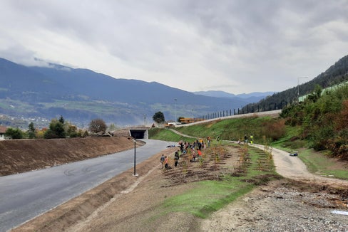I bambini della scuola elementare hanno piantato parte dell'area tra la pista ciclabile e la circonvallazione. (Foto: USP/Florian Knollseisen)