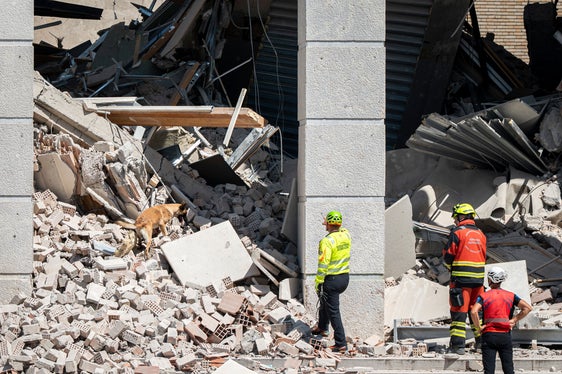 Sono in corso verifiche delle autorità preposte con i cani, per ulteriori accertamenti del fatto che nessuno sia rimasto sotto le macerie. (Foto: USP/Fabio Brucculeri)