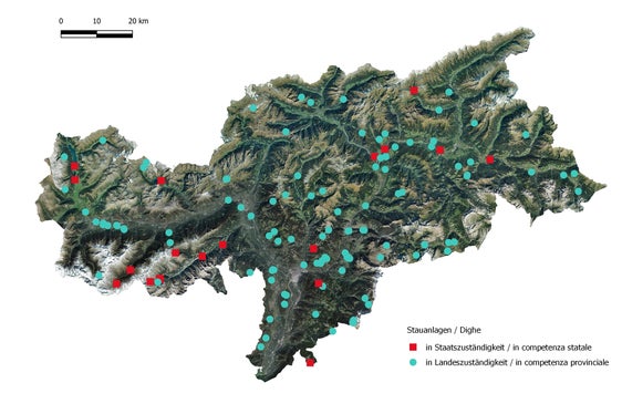 Zuständigkeit bei den Stauanlagen in Südtirol (Grafik: Landesamt für Hydrologie und Stauanlagen in der Agentur für Bevölkerungsschutz)