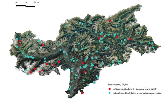 Competenza sulle dighe presenti in Alto Adige (Grafico dell'Ufficio idrologia e dighe )