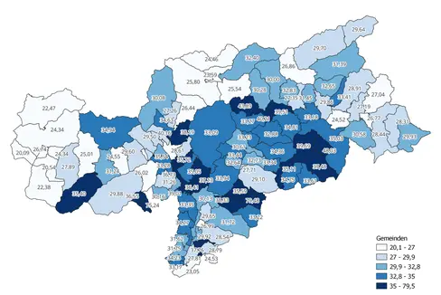 In der Gemeinde Tiers haben sich 79,48 Prozent (beziehungsweise 763 Bürgerinnen und Bürger) an der Online-Sprachgruppenzählung beteiligt. (Grafik: LPA/Astat)