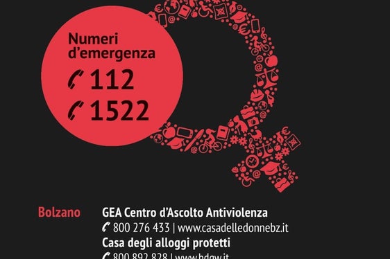 Il manifesto con i recapiti e i numeri di telefono dei centri di ascolto e accoglienza per le vittime di violenza (Foto: ASP/Servizio donna)