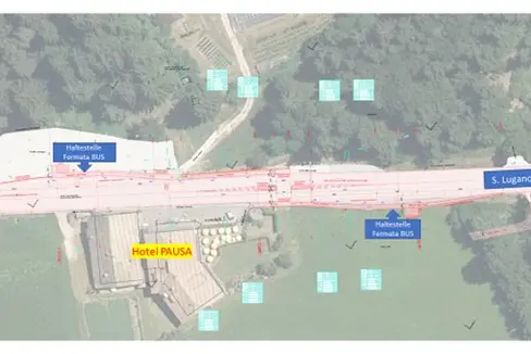 La mappa dell'intervento di messa in sicurezza del tratto della SS 48 e di adeguamento delle fermate degli autobus in località Pausa (Foto: ASP/Ufficio tecnico strade Centro-Sud)