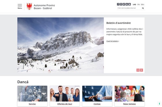 Die neue Einstiegsseite ins Internet der Landesverwaltung gibt es auch auf Ladinisch. (Foto: LPA)