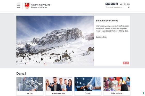 La nuova home page è disponibile anche in ladino (Foto: ASP)