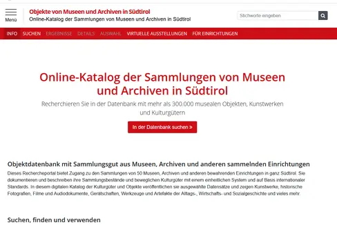 Objekte aus Südtiroler Museen, Sammlungen und Archiven sind auf einer neu gestalteten Webseite einsehbar. (Screenshot: Amt für Museen und museale Forschung)