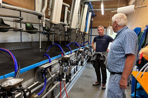Weidemelkstand (von links): Landesrat Luis Walcher und Almmeister Albert Hutter (Foto: LPA/Ressort Landwirtschaft, Forstwirtschaft und Tourismus)