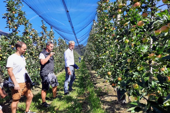 Beim Begutachten der sensorgesteuerten automatisierten Bewässerungstechnologie am Moarhof. (Foto: Katia Squeo)