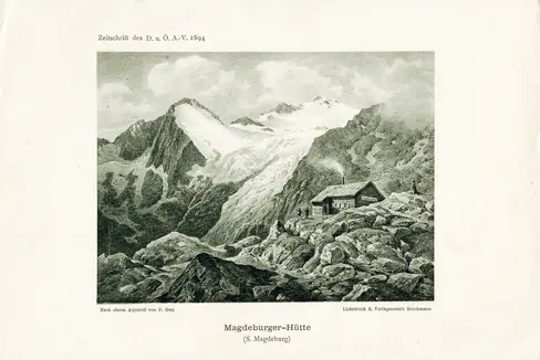 Gli ultimi sviluppi dei ghiacciai vengono osservati su monitor, utilizzando sia webcam fotografiche che satelliti. Il ghiacciaio del Montarso in Val di Fleres, già nel 1894, era visibile in un acquerello di Ferdinand Gatt. (Foto: USP/Archivio Deutscher Alpenverein)