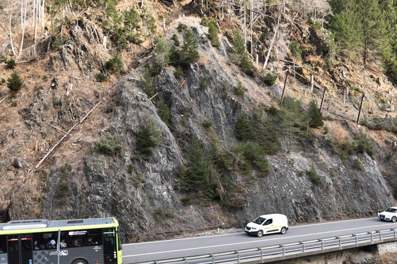 Tra il 2021 e il 2023 si sono verificati ripetuti episodi di caduta massi tra Longega e Piccolino; inoltre, il bosco di protezione circostante è stato indebolito dal bostrico. (Foto: USP/Dipartimento Infrastrutture e Mobilità)