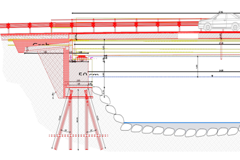 La sezione longitudinale della progettazione del nuovo ponte sul Rio Plima, a Laces. (Foto: USP/Dipartimento Infrastrutture e Mobilità)