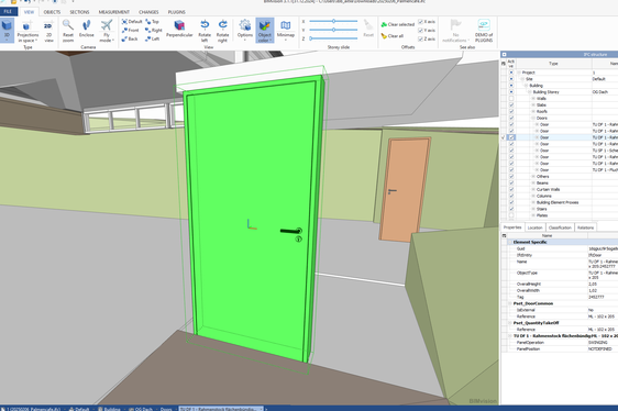 Vista dettagliata in 3D di un oggetto “porta” con tutte le informazioni aggiuntive disponibili nel modello di dati digitale. (Foto: USP/Ripartizione Informatica)
