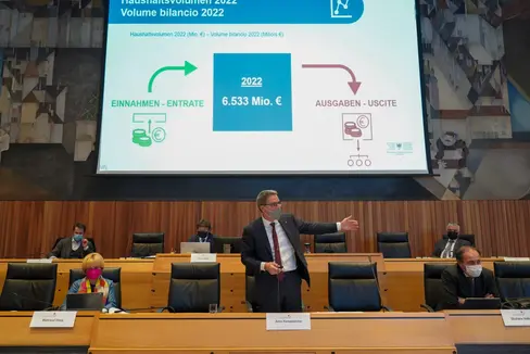 Il presidente Kompatscher (nella foto, il 7 dicembre durante la relazione al bilancio): Possiamo gestire con queste risorse l'Alto Adige in modo autonomo (Foto: Consiglio provinciale/Martin Werth)