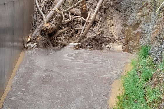 Die Hangschutzvorrichtungen haben bei einem Erdrutsch auf der Landesstraße in Ulten einen Großteil des Materials aufgefangen. (Foto: LPA/Landesstraßendienst)