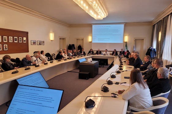 Austausch in Rom: Landesrat Hubert Messner (vorne vierter von links) im Gespräch mit den Vertretungen des Südtiroler Sanitätsbetriebs und der Universität Cattolica. Im Mittelpunkt stand die verstärkte Zusammenarbeit in der medizinischen Ausbildung. (Foto: LPA/Michael Mayr)