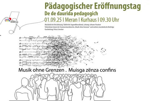 Dirigenti e insegnanti delle scuole di musica tedesche e ladine inizieranno il nuovo anno scolastico musicale lunedì 1° settembre con la giornata di inaugurazione pedagogica al Kurhaus di Merano. (Foto: USP)