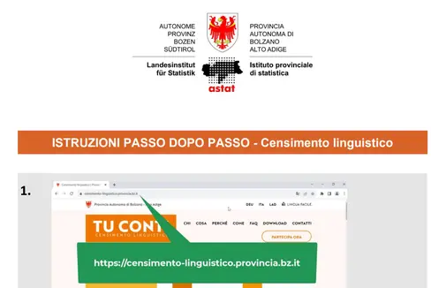 Un video esplicativo e un PDF con tutte le istruzioni, passo dopo passo, per la partecipazione al censimento linguistico online, sono disponibili sul sito web https://www.censimento-linguistico.provincia.bz.it/ (Foto: ASP/Astat)