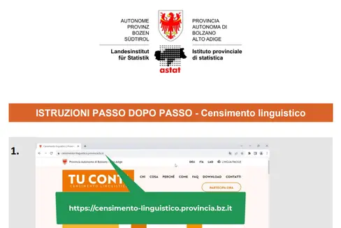 Un video esplicativo e un PDF con tutte le istruzioni, passo dopo passo, per la partecipazione al censimento linguistico online, sono disponibili sul sito web https://www.censimento-linguistico.provincia.bz.it/ (Foto: ASP/Astat)