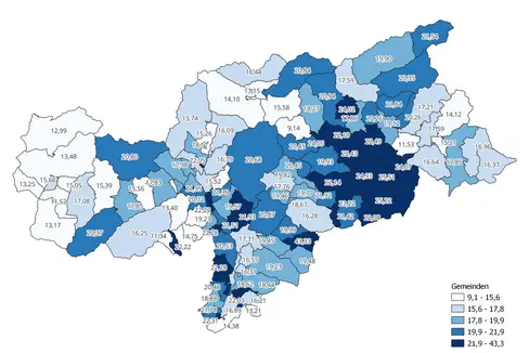 Il portale online dedicato al censimento linguistico sarà accessibile fino al 29 febbraio 2024. Dal 4 dicembre ha partecipato il 18,3 percento degli interessati. Il tasso più alto è stato registrato nel Comune di Tires (43,3 percento) e il più basso a Fortezza (9,1 percento). (Grafico: ASP/ASTAT)