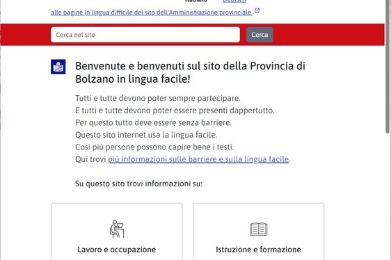 La homepage del rinnovato portale in lingua facile. (Foto: USP)