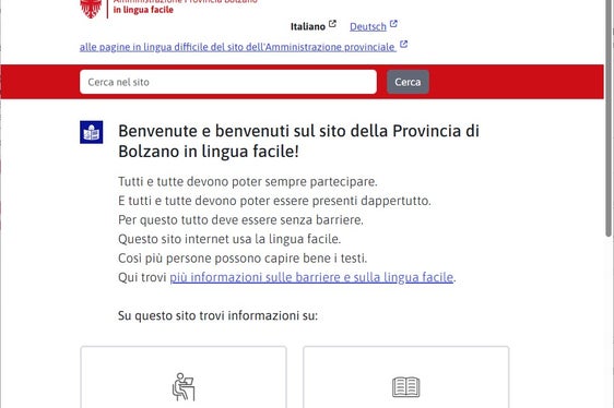 La homepage del rinnovato portale in lingua facile. (Foto: USP)