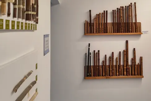 La collezione di Schwegel (flauti) di Annja Bartlmä comprende 35 strumenti con diverse accordature, dallo Schwegel in sol grave allo Schwegel in do acuto. (Foto: USP/Sezione musica popolare della Direzione provinciale Scuola di musica tedesca e ladina)
