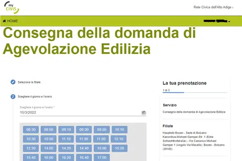 Modulo di prenotazione per la consegna della domanda di agevolazione edilizia (Foto: ASP/Ripartizione edilizia abitativa agevolata)