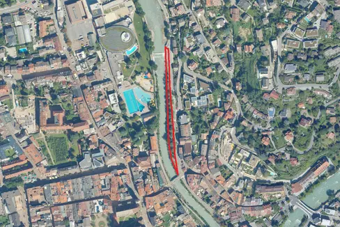 Das Landesamt für Wildbach- und Lawinenverbauung Nord beginnt Anfang Februar am Eisack in Brixen mit den Vorbereitungsarbeiten für ein neues Baulos zwischen der Schwimmbadanlage Acquarena und der Adlerbrücke. (Foto: LPA/Landesamt für Wildbach- und Lawinenverbauung Nord in der Agentur für Bevölkerungsschutz)