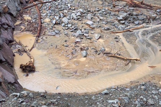 Das Rückhaltebecken im Streitmoserbach in Blumau war nach einem Starkregenereignis voller Geröll, Schlamm und Wildholz. (Foto: LPA/Erhard Falser)