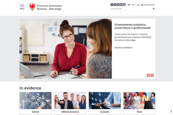 Die neue Web-Startseite des Landes in italienischer Sprache (Foto: LPA)