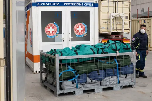 Una tendopoli per i profughi ucraini verrà costruita grazie alla spedizione in partenza la prossima settimana dal Trentino-Alto Adige. (Foto: Protezione civile della Croce Bianca)