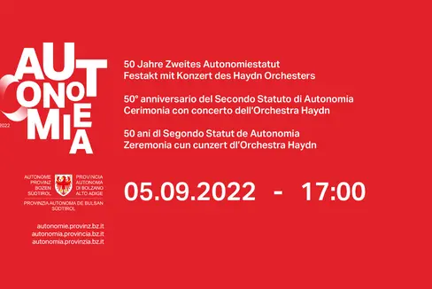 Invito alla cerimonia per i 50 anni del Secondo Statuto d'Autonomia in occasione della Giornata dell'Autonomia il 5 settembre a Merano (Fonte: ASP)