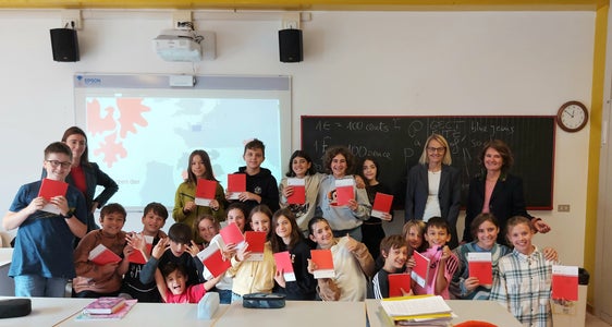 Alunne ed alunni dell’IC di Cognola (Trentino) durante una presentazione dell’Euregio nell'ottobre 2023. (Foto: Euregio)