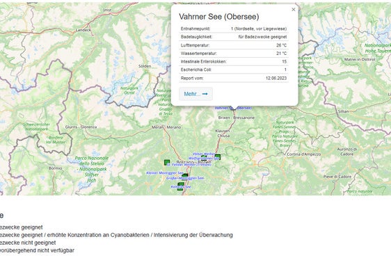 I punti di controllo del monitoraggio, i risultati dei test e la balneabilità di ciascuno degli otto laghi monitorati dell'Alto Adige sono disponibili online su una mappa interattiva. (Foto: ASP/Laboratorio Biologico)