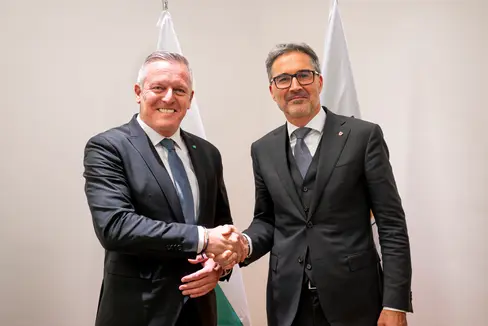 Der Landeshauptmann der Steiermark Mario Kunasek und Südtirols Landeshauptmann Arno Kompatscher beim Treffen am 27. Oktober im Palais Widmann in Bozen. (Foto:LPA/Fabio Brucculeri)