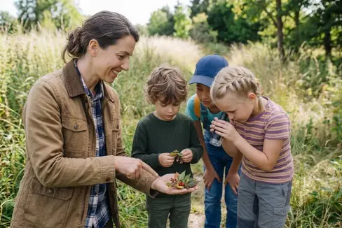 Naturwissenschaftliche Zusammenhänge entdecken können Kinder und Jugendliche im Rahmen der Umweltbildungsangebote der Landesagentur für Umwelt und Klimaschutz - die Anmeldungen für das Schuljahr 2026/27 starten am 1. September. (Foto: Landesagentur für Umwelt und Klimaschutz/KI-generiert)