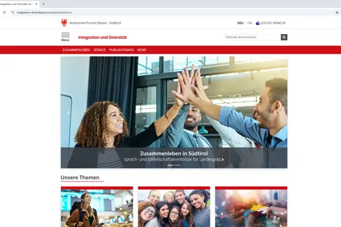 Informationen zu Migration, Integration und Diversität sind auf der neu gestalteten Webseite im Landesportal abrufbar. (Screenshot: LPA)